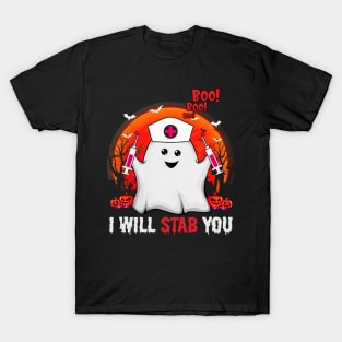 Funny ghost boo boo boo I will stab you tshirt funny halloween gift t-shirt T-Shirt